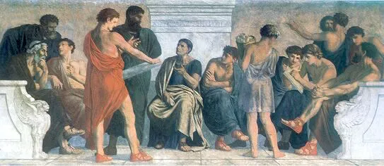 Schule des Aristoteles. Fresko von Gustav Adolph Spangenberg, 1883–88. Foto: gemeinfrei