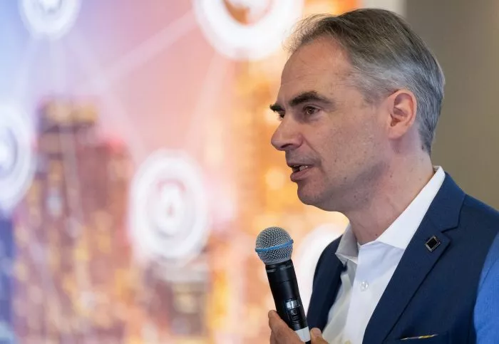 Carsten Körnig, Hauptgeschäftsführer ces Bundesverbands Solarwirtschaft (BSW), auf der Messe Intersolar in München.
