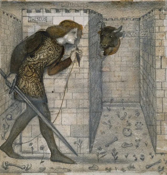 Theseus im Labyrinth mit dem Minotaur