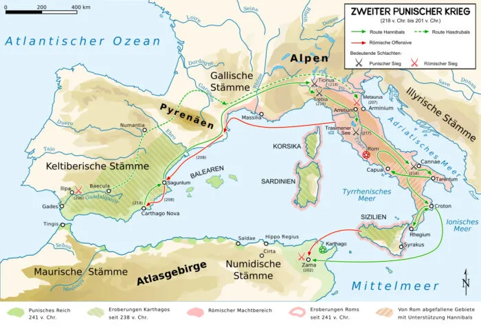 Die Route von Hannibal bei der Überquerung der Alpen