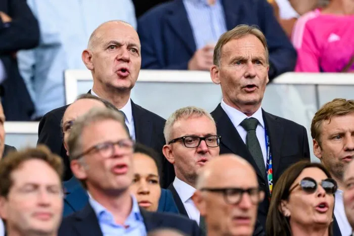 „Eckpunkte“-Einigung mit Klopp: Bernd Neuendorf (l) und Hans-Joachim Watzke haben in New York ihr Ziel erreicht. (Archivbild)