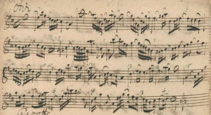 Detail aus Johann Sebastian Bachs Manuskript mit dem zweiten Satz „Air“ aus der Orchestersuite Nr. 3. Foto: Unbekannt, gemeinfrei