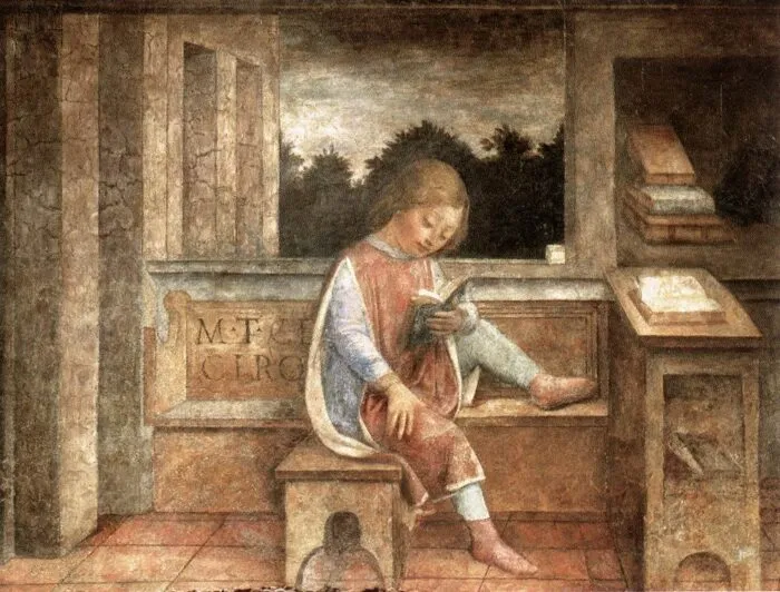 „Der junge Cicero beim Lesen“ von Vincenzo Foppa (Fresko, 1464), heute in der Wallace Collection in London. Foto: Vincenzo Foppa, gemeinfrei, via Wikimedia Commons