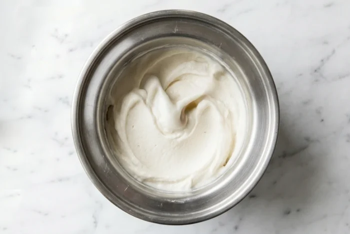 Gekühlte Grundmasse für ein Zitronen-Buttermilch-Sorbet, hausgemacht. Foto: Jennifer Segal