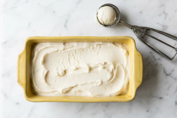 Portionierfertiges Zitronen-Buttermilch-Sorbet, hausgemacht. Foto: Jennifer Segal
