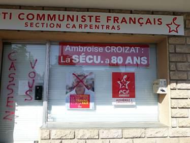 Le local du PCF de Carpentras dégradé