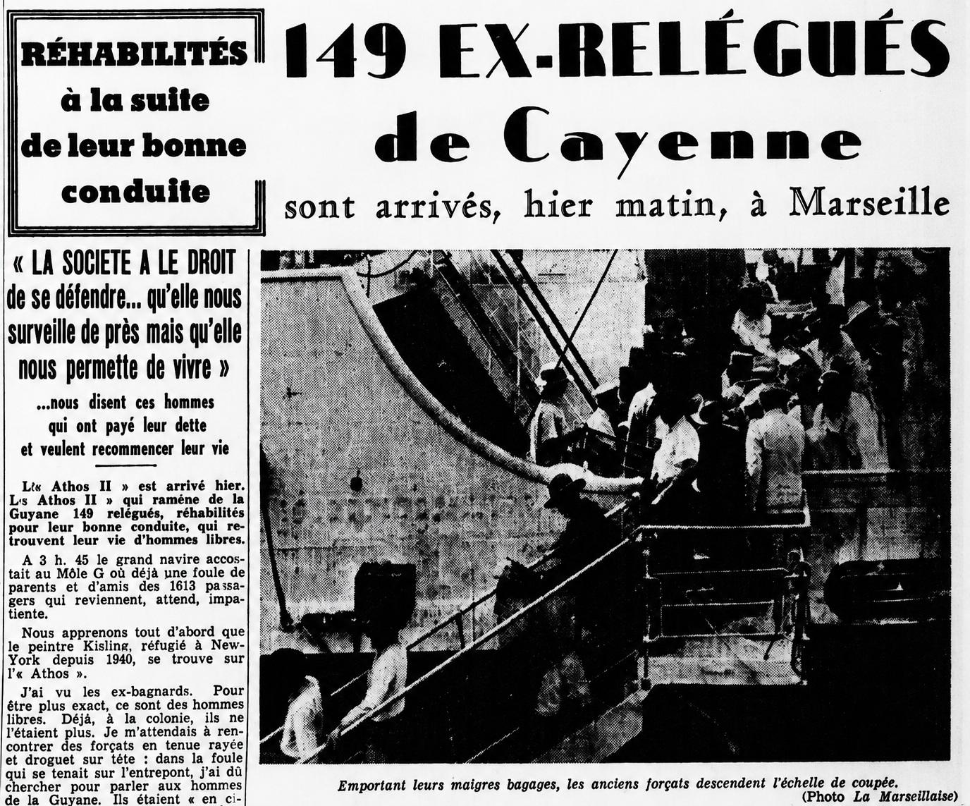 Il y a 80 ans, 149 anciens bagnards débarquaient à la Joliette